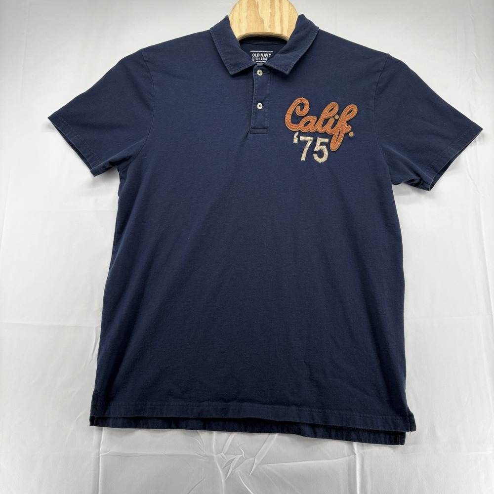 Old Navy Men's Polo Shirt XL Calf '75 Logo Short Sleeve Navy